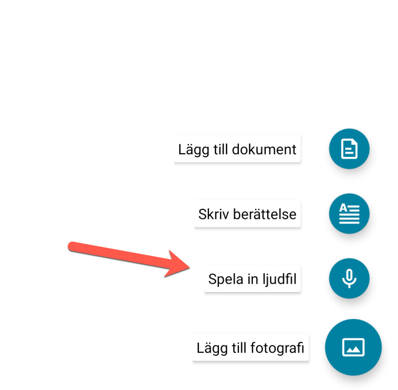 Skärmbild av appen FamilySearch Minnen som visar hur man lägger till ljudfiler.