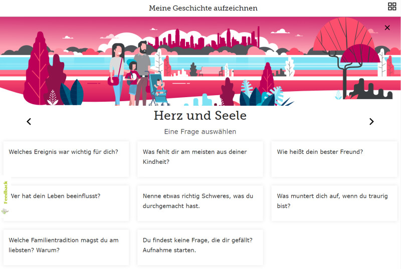 Screenshot vom Bereich „Meine Geschichte aufzeichnen“
