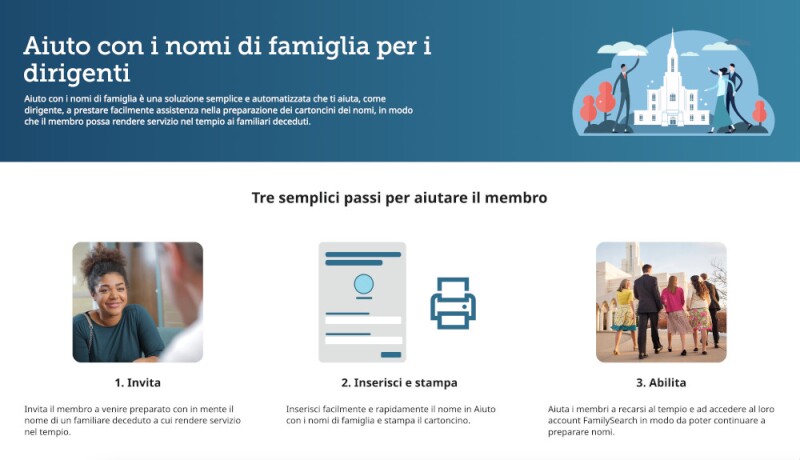 Schermata di Aiuto con i nomi di famiglia