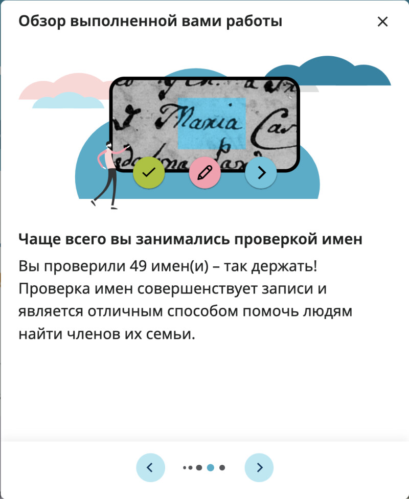 Скриншот, показывающий основные виды деятельности волонтера, которыми он занимался в разделе «Мое участие».