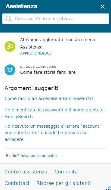 menu assistenza