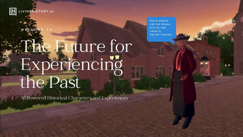 A Living History mesterséges intelligenciát is bevonó élményének a képernyőfotója, rajta Harriet Tubman mesterséges intelligencia által generált alakjával, akinek kérdéseket tehetsz fel és lebilincselő élmény során beszélgethetsz vele