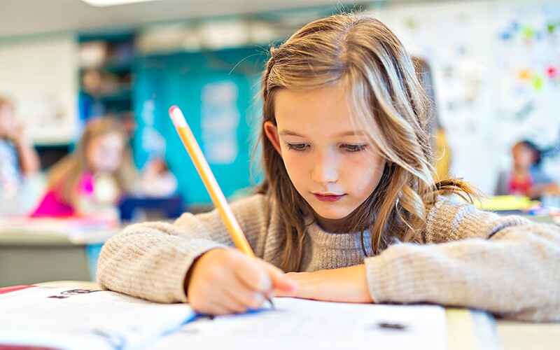 A girl taking a test