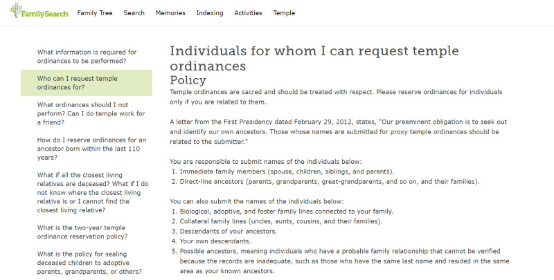 a screenshot of the Familysearch Common Questions