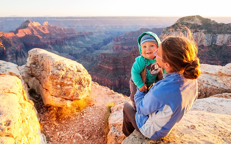 A mother with baby son in Grand Canyon National Park