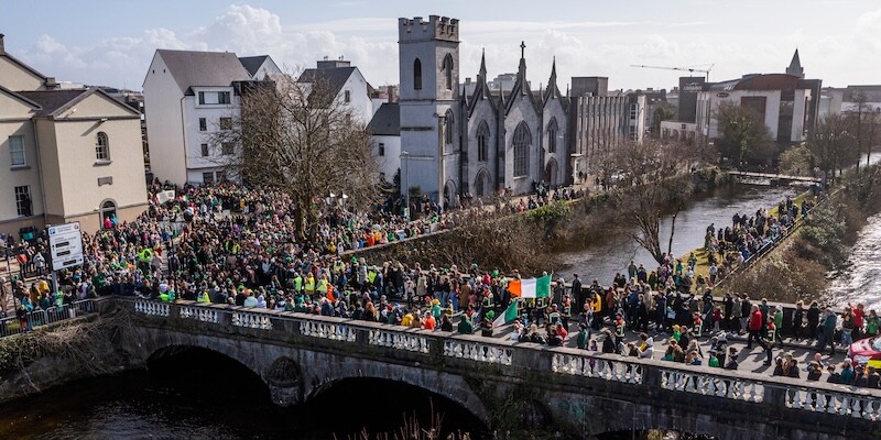 Aerial view of Galway City on Saint Patrick's Day in Ireland