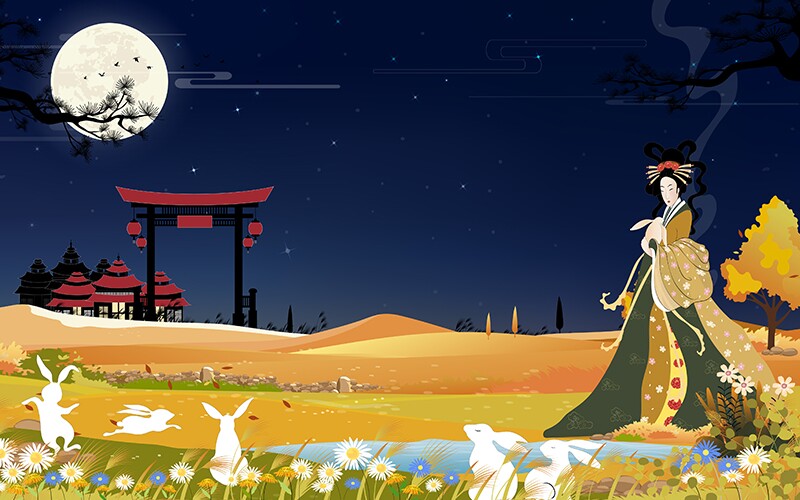 Artistic drawing of Chang'e and the Chinese legend