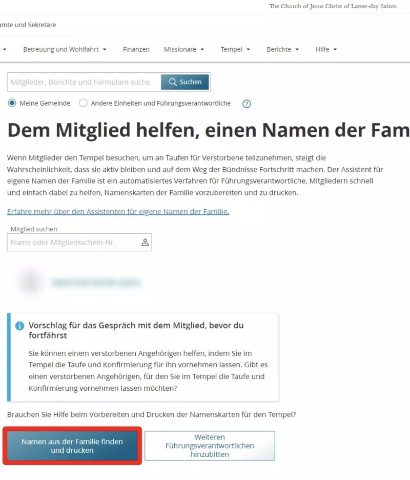 Screenshot der Funktion „Assistent für Namen der Familie“ in LCR