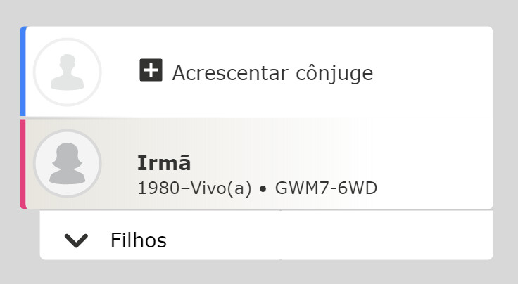 Captura de tela que mostra o botão “Acrescentar cônjuge” no FamilySearch.