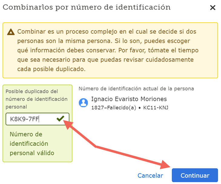 Captura de pantalla Combinarlos por número de identificación.