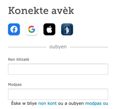 Foto ekran (screenshot) sou opsyon pou konekte nan FamilySearch.org