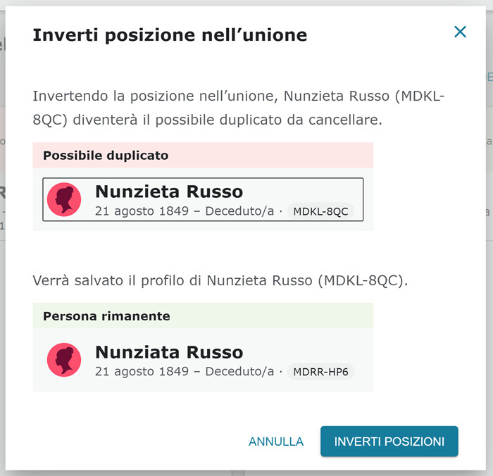 inverti posizioni unione