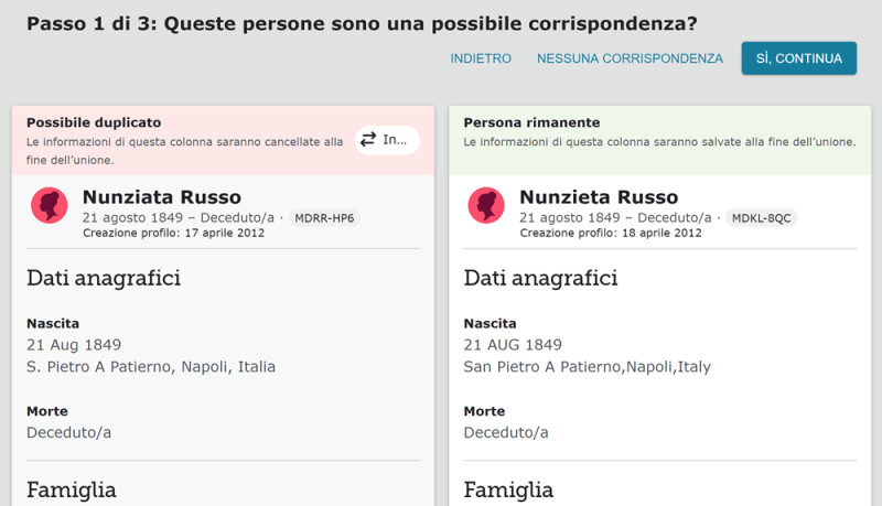 aggiornamenti unione di familysearch