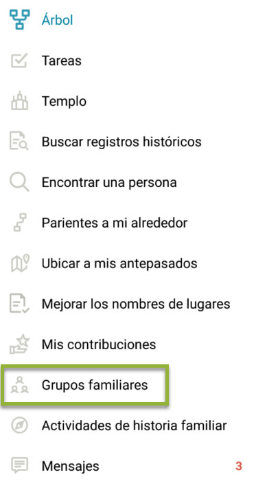To access family groups in the Android app, click on the menu button in the top left corner.
