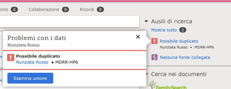 possibili duplicati di familysearch