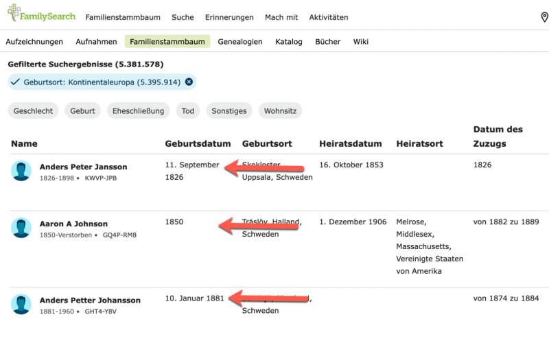 Suchergebnisse in der Ansicht „Datenblatt“, wo sich alle Angaben leicht in den einzelnen Zeilen vergleichen lassen