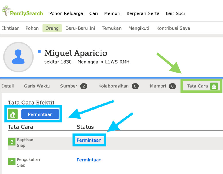 Meminta tata cara di FamilySearch.