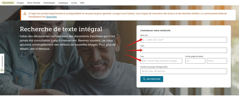 Écran de recherche en texte intégral avec mots de recherche ajoutés