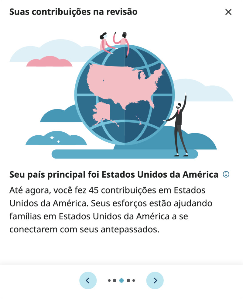 (Captura de tela mostrando o principal país para o qual alguém contribuiu ajudando a melhorar os registros históricos.)