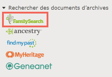 Barre latérale pour rechercher des documents sur la page de la personne afin que vous puissiez trouver vos ancêtres