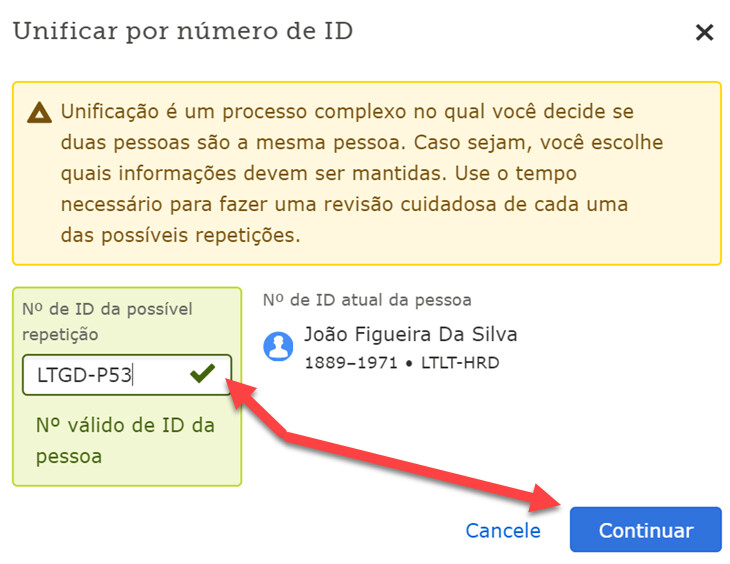 Captura de tela do recurso “Unificar por número de ID”.
