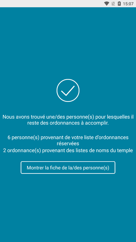 Screenshot showing successfully found reservations from the Ordinances Ready App.
